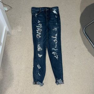 American Eagle "Next-Level Stretch" High Rise Navy Blue Ripped Skinny Jeans